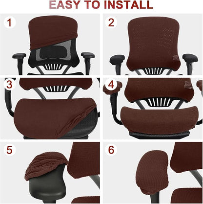 Tallew 4 Pcs Office Chair Covers Stretchable Armrest Seat,XL,Dark Brown | Universal Fit Office Desk Chairs, Protective Seat Backrest Slipcovers, Stretchable Prevent Wear, Easy Install for Rotating