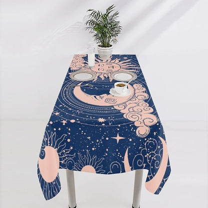 Moon Sun Tablecloth Vintage Boho Celestial Star Magical Galaxy Space Table Cloth Water Resistant Wipeable Table Cover for Farmhouse Picnic Party Holiday Kitchen Dinner Table 60"x120"