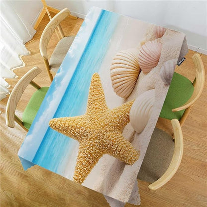 Swono Seashell 52"X70" Oblong Table Cloth Tropical Ocean Beach Starfish and Seashells Wrinkle Free Table Cover Farmhouse Tablecloth for Home Restaurant Picnic Indoor Outdoor Dining