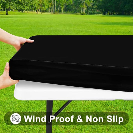 Smiry Rectangle Tablecloth, Elastic Fitted Flannel Backed Vinyl Tablecloths for 5ft Folding Tables, Waterproof Wipeable Table Covers for Indoor, Outdoor, Picnic and Camping (Black, 36"x60")