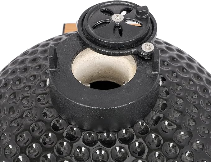 13in Round Smoking Furnace with Thermometer, Portable Ceramic Charcoal Grill with Stainless Steel Cooking Grate & Anti-scalding Wooden Handle, for Outdoor Backyard Cooking Grilling Camping(Black)