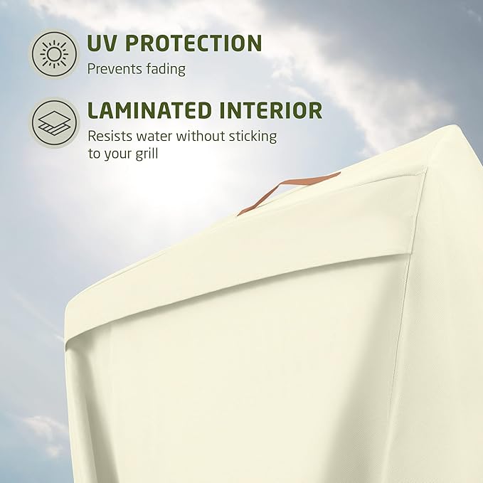 ZOBER Heavy Duty BBQ Grill Cover - 58 Inch Waterproof Double Layered Fits Weber Gas Grill Cover Charbroil Grill & Smoker - Gas Grill Covers w/Air Vents, Dual Handles - 600D Oxford Fabric, Cream