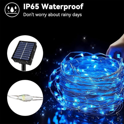 Solar String Lights Outdoor Waterproof 33ft 100LED 8 Modes Twinkle Lights Solar Fairy Lights for Patio, Garden Yard Party Wedding Tree Christmas Halloween Decoration, Blue
