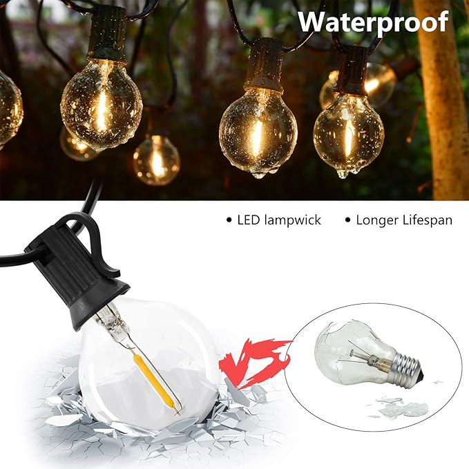 100ft Outdoor String Lights Waterproof Patio Lights,Shatterproof Led Outside Globes UL Listed Exterior, Indoor Lighting Backyard Bistro Party