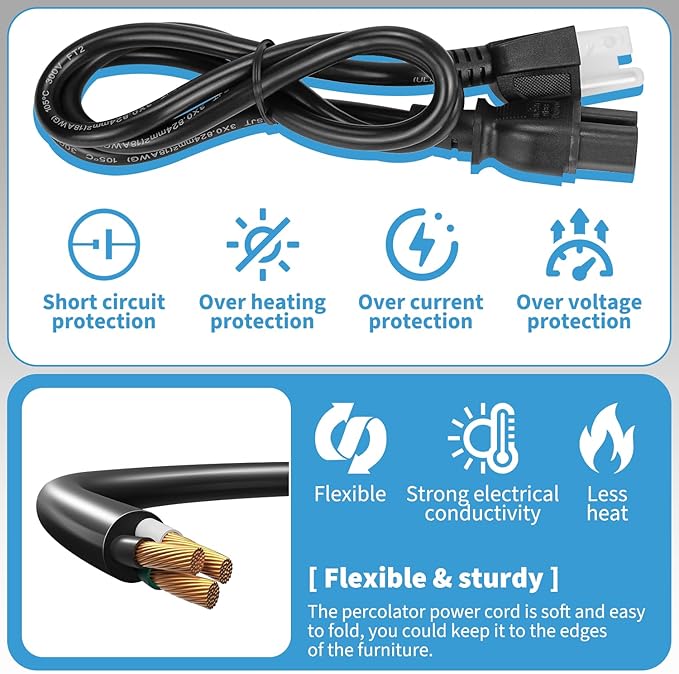 HASMX 3 Prong Power Cord 36" for Smokehouse LJ Little Big Mini Chief Smoker HighTemp, Replacement Electric Smoker Part 3pin Cord Black 3ft Length (1-Pack)