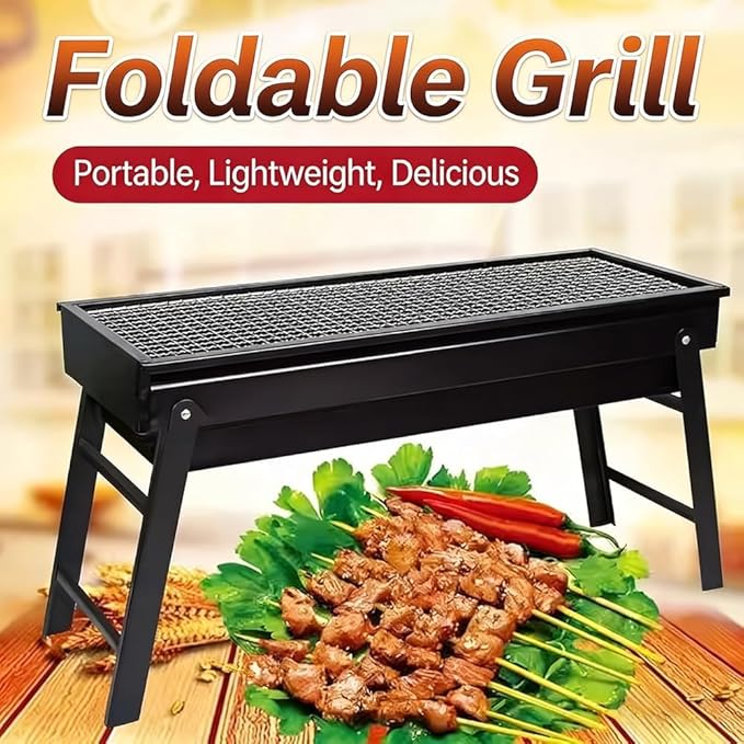 Foldable Leg Portable Charcoal Grill, Outdoor Camping Picnic Barbecue Grill with Accessories