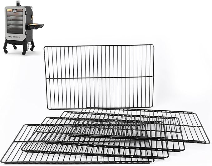 Utheer Cast Iron Porcelain-Enamel Cooking Grates for Pit Boss Pro Series Elite 6 Vertical Pellet Smoker PBV6PSE, Replacement Smoker Racks, Heavy Duty Smoking Grate Set, 22.2" × 13", 5 Pack