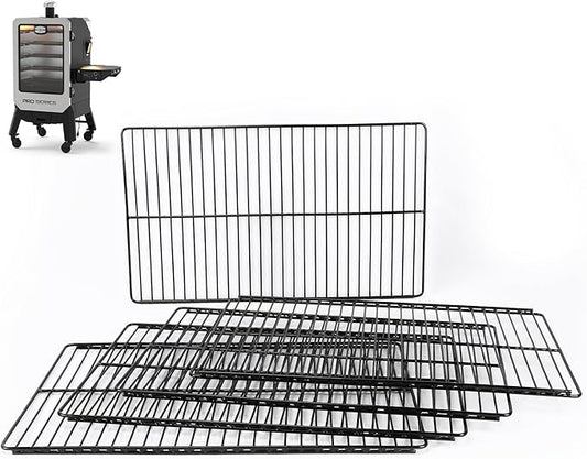 Utheer Cast Iron Porcelain-Enamel Cooking Grates for Pit Boss Pro Series Elite 6 Vertical Pellet Smoker PBV6PSE, Replacement Smoker Racks, Heavy Duty Smoking Grate Set, 22.2" × 13", 5 Pack