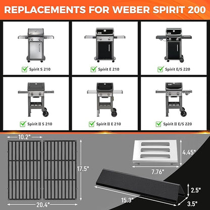 QuliMetal 7637 7635 67060 Grill Replacements for Weber Spirit E210,E220,S210,S215,Spirit 200 & GS4 Spirit II E210,Spirit II E220 with Front Control, Flavorizer Bars+Grates+Heat Deflector