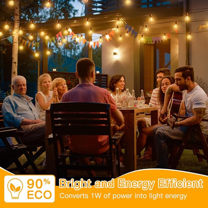 Ollny Outdoor String Lights, 49FT Patio Lights with 27 Shatterproof G40 Edison Bulbs, Waterproof Outdoor Hanging Light for Porch, Backyard, Garden, 2700K