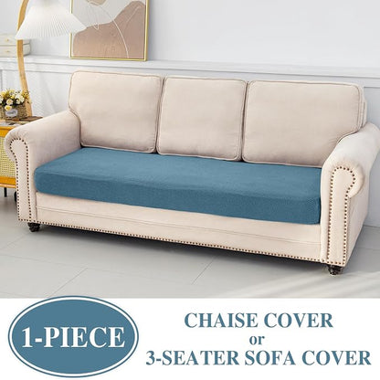 LA MEACK Couch Cushion Cover Chaise Lounge Cover Washable Separate Seat Chaise Couch Cover Stretch Sectional Sofa Slipcover(1 Piece for Chaise or Sofa 3-Seater, Blue)