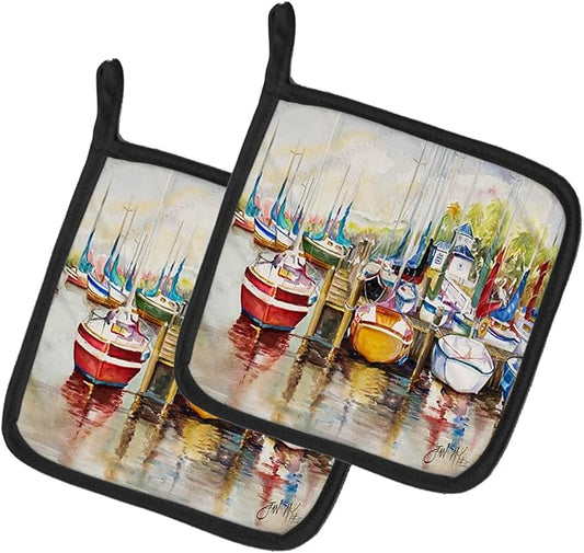 Caroline's Treasures JMK1235PTHD Paradise Sailboats Pair of Pot Holders Kitchen Heat Resistant Pot Holders Sets Oven Hot Pads for Cooking Baking BBQ, 7 1/2 x 7 1/2