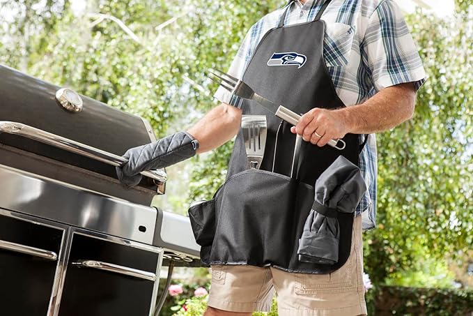 Picnic TIME BBQ Apron Tote Pro Grill Set, (Black with Gray Accents)