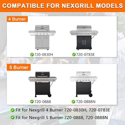 Grill Replacement Parts for Nexgrill 4 Burner 720-0830H 720-0830D 720-0783C 720-0783E 720-0958A, Cast Iron Grill Grate Heat Shield Igniters and Burner Parts Kit for Nexgrill 4&5-Burner Gas Grills