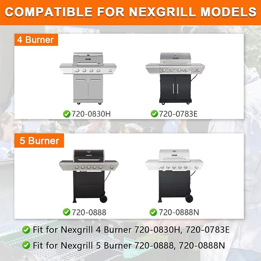 Grill Replacement Parts for Nexgrill 4 Burner 720-0830H 720-0830D 720-0783C 720-0783E 720-0958A, Cast Iron Grill Grate Heat Shield Igniters and Burner Parts Kit for Nexgrill 4&5-Burner Gas Grills