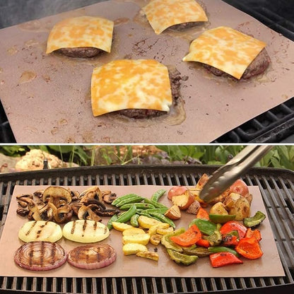 Copper Grill Mats for Outdoor Grill（Set of 6), Nonstick & Easy to Clean BBQ Grilling Sheets, Reusable & Heavy Duty Mats Works on Outdoor Gas, Electric, Charcoal Grill
