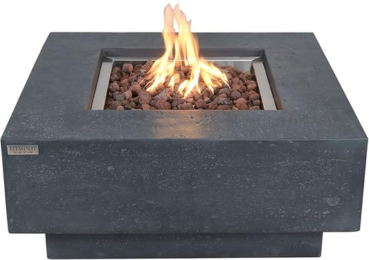 Manhattan Concrete Fire Pit 36" x 36" Outdoor Patio Firepit Includes Lava Rocks Modern Fire Pits & Outdoor Fireplaces for Garden, Deck, Indoor & Outdoor Heating