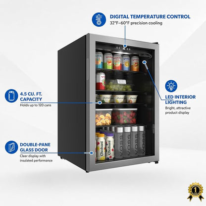 KoolMore 20 Inch Beverage Refrigerator, 4.5 Cu. Ft. Fridge Cooler, 120 Can Glass Door Drink Fridge for Dorm, Bedroom, Office, Bar, Retail Display, ETL Listed