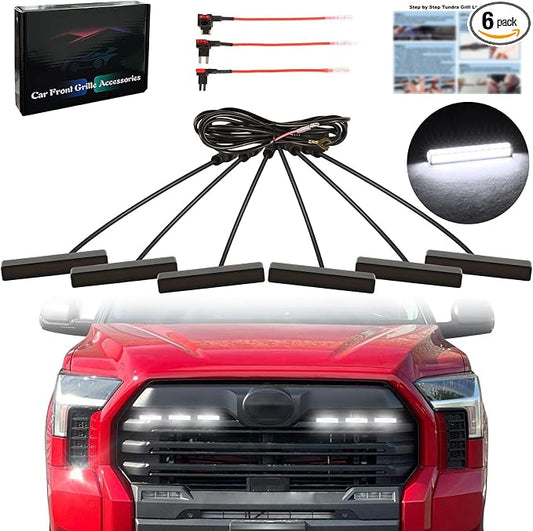Grill Led Lights for 2007-2027 toyota Tundra raptor grills light | white led ,5000k ,6 in 1 front bumper grille lights fit tundra mesh grill mask universal