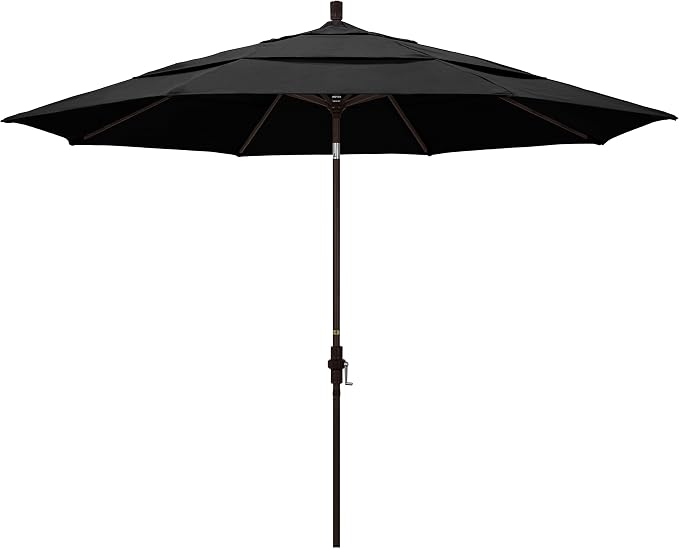 California Umbrella 11Ft Premium Patio Umbrella, Hand-Crank, Tilt-Collar, Bronze Frame, Solution Dyed Black Fabric