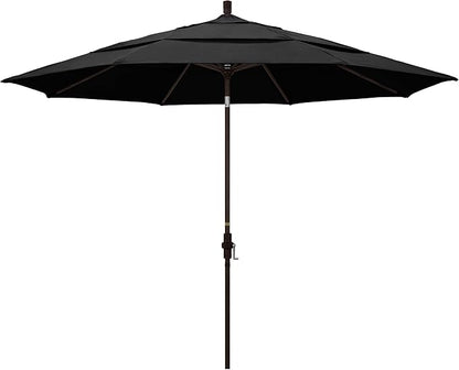 California Umbrella 11Ft Premium Patio Umbrella, Hand-Crank, Tilt-Collar, Bronze Frame, Solution Dyed Black Fabric