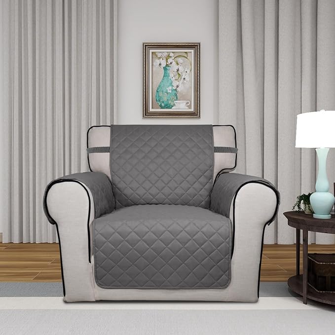 PureFit Reversible Chair Sofa Cover Dog Couch Covers for Sofa, 25.5 in | Gray/Ivory, Water Resistant Couch Protector, Washable Pet Couch Cover with Non Slip and Elastic Straps For Kids