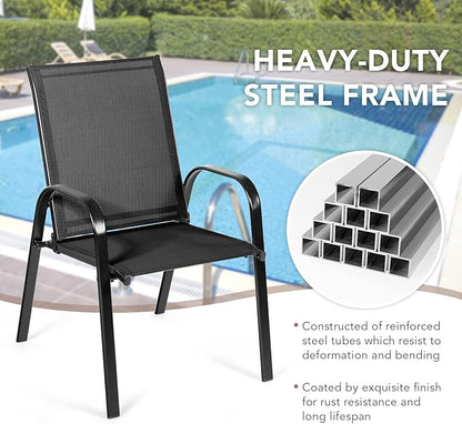 Tangkula 2 Piece Patio Dining Chairs, Outdoor Bistro Chairs W/Curved Armrests, Easy-to-Dry Fabric, Reinforced Steel Frame, Wide & Comfortable Camping Chairs for Garden, Poolside, Backyard (1, Black)