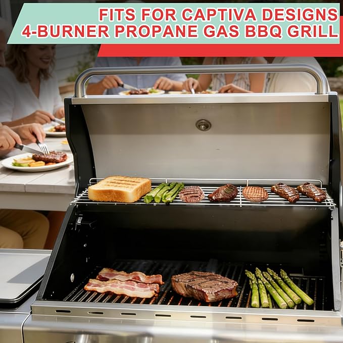 Grill Warming Rack for Captiva Designs 4-Burner Propane Gas BBQ Grill with Side Burner, Hanging Upper Rack Replacement Parts for Captiva Designs Grill Accessories, Stainless Steel 1 Pack