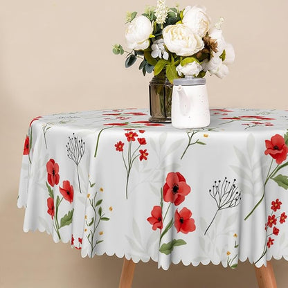Red Poppy Round Tablecloths Spring Flowers Botanical Tablecloth Polyester for Party Dinner Decorative Circle Table Cloth Dust-Proof Table Cover for Home Restaurant Picnic Camping BBQ 70 Inch