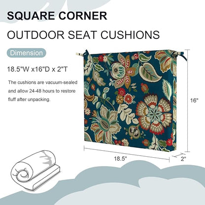 DYTXIII Set of 2 Outdoor Chair Cushions, Water Resistant 18.5"x16"x2" Square Seat Cushion for Patio Dining Chairs, High-Density Replacement Pads for Indoor Outdoor Furniture - Peacock Blue