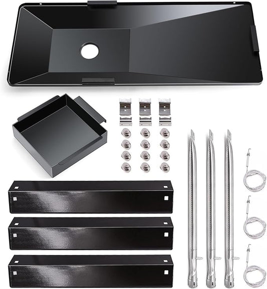 Criditpid Grill Replacement Parts for Char Griller 5050, 5650, 5072, Grease Tray Drip Pan, Heat Plates, Burner Tubes, Hanger Brackets, Ignitor for Char-Griller Replacement Parts, Chargriller 5050