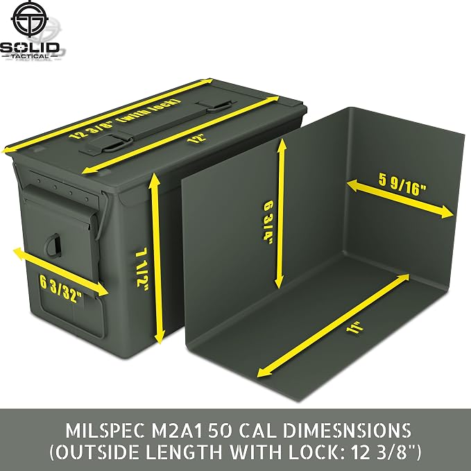 Lockable Metal Ammo Storage Box - Military & Army Steel Ammo Can for Ammunition Storage - Waterproof Ammo Crate Utility Box