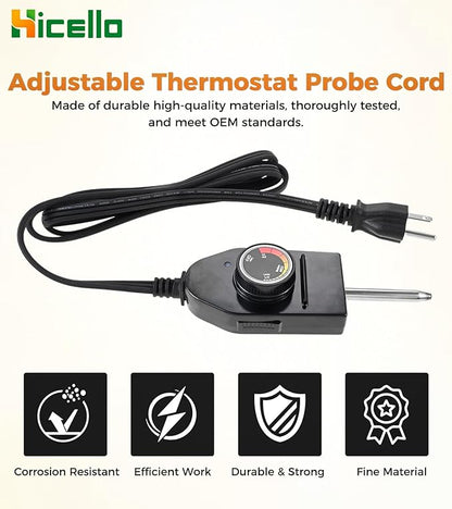 Replacement Power Cord with Adjustable Thermostat Control – 125V 15A, 50°F–450°F Temp Range, Compatible with Electric Smokers, Griddles & Fryers Heating Elements (NOT Universal)