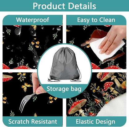 Mushroom Picnic Table Cover with Bench Covers, Camping Essentials, Waterproof Windproof Camping Tablecloth, Fitted Tablecloth Cover with Elastic Edge, for Indoor & Outdoor, Garden, 3 PCS, 30x72 Inch