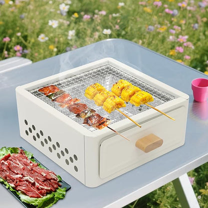 Charcoal BBQ Grill Tabletop, Square Stainless Steel Barbecue Grill with Foldable Stove Legs, Barbecue Stove for Outdoor Camping Picnic Patio Backyard Cooking