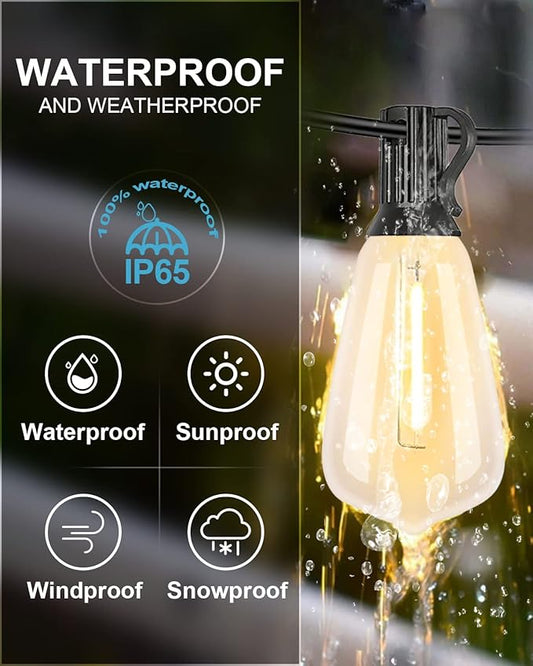 Lightdot 500FT Outdoor String Lights, LED Bistro String Lights with Shatterproof ST38 Bulbs, 2200K Dimmable, Waterproof Hanging Lights for Porch, Party, Garden, Backyard, Balcony - ETL Listed