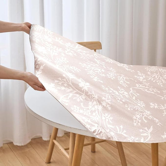 LIBERECOO Round Vinyl Fitted Tablecloth with Flannel Backing Elastic Edge Plastic Table Cover - Warm Brich - Waterproof Stain-Resistant Wipeable Tablecloths