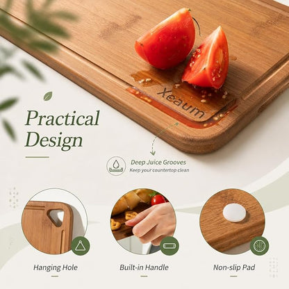 Deep-Carbonized,Royal Craft Wood Bamboo Cutting Board Set, 3-Piece | Durable Bamboo w/ Deep Juice Grooves | Non-Slip & Knife-Friendly | Versatile for Meat, Bread, Veggies | Easy to Hang Store