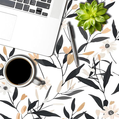 Floral Rectangular Tablecloth Black and Yellow Leaves Flowers Table Cloth Perfect for Spring Home Decor 52x70 Inch Botanical Waterproof Resistant Table Cover for Kitchen Dining Room