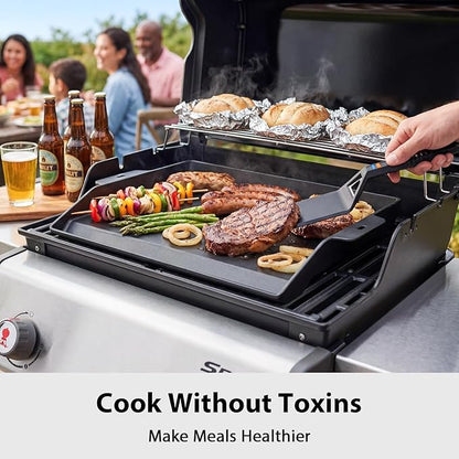 Utheer Griddle Kit, 17" x 13" Pre-Seasoned Cast Iron Flat Top Griddle with 5-Piece Scratch-Free Silicone Tools, Universal Grill Griddle for Gas Grill & Stove Top, BBQ, Camping and Cooking