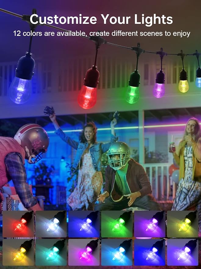 96FT Outdoor Patio Lights Waterproof Dimmable with Remote, RGB Cafe LED String Light with 30 Shatterproof Bulbs for Bistro Party Christmas, Garden, Wedding Decor
