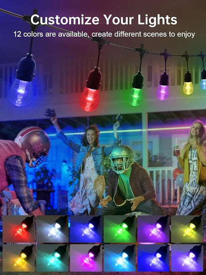 96FT Outdoor Patio Lights Waterproof Dimmable with Remote, RGB Cafe LED String Light with 30 Shatterproof Bulbs for Bistro Party Christmas, Garden, Wedding Decor