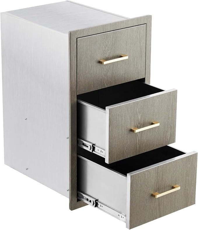 PeakPursuit Stainless Steel Outdoor Kitchen Triple Drawers - Heavy Duty Weather-Resistant with Handles, Flush Mount for BBQ Island, Patio Grill & Outdoor Cooking Space, 16" W x 20.5" D x 28.5" H