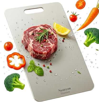 Titanium Cutting Board (13.4" x 9") - 2mm Extra Thick Pure Titanium Chopping Board for Meat & Veggies, Durable Non-Porous & Knife-Safe