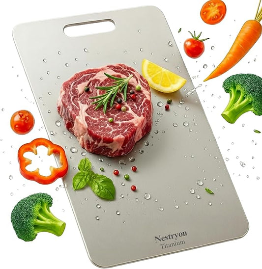 Titanium Cutting Board (13.4" x 9") - 2mm Extra Thick Pure Titanium Chopping Board for Meat & Veggies, Durable Non-Porous & Knife-Safe