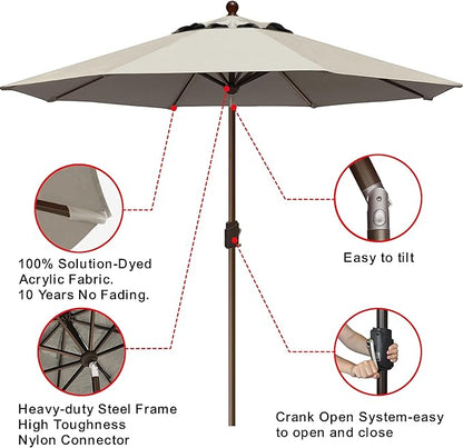 EliteShade USA 10-Year-Non-Fading 9Ft Market Patio Umbrella, UPF 50+ UV Protection Performance Sun Umbrella, Heavy Duty Commercial Grade Outdoor Table Umbrella with Crank & Tilt, Windproof Vented Top for Garden, Pool, Deck and Outdoor Playsets, Antique...