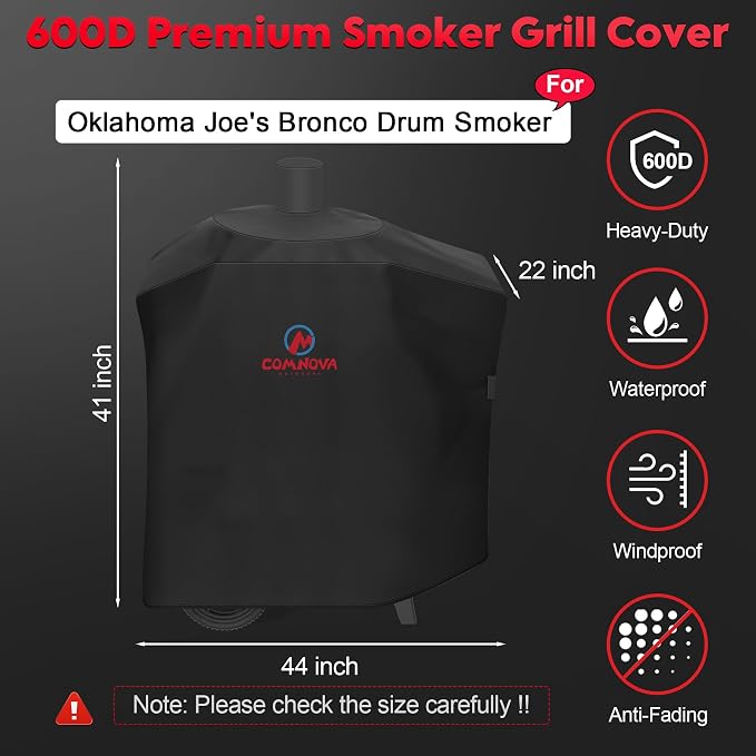 Grill Cover for Oklahoma Joe's Bronco Drum Smoker - 600D Premium BBQ Cover Waterproof & Heavy Duty for Oklahoma Joe's Bronco Drum Grill