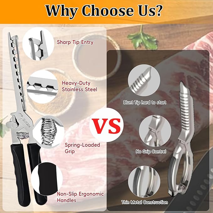Stainless Steel Rib Membrane Remover – BBQ Rib Prep Kit with 2 Tweezers & Gloves – Effortless Ribs Skin Removal Tool for Chefs, Grilling & Home Cooking