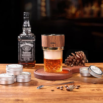 Electric Whiskey Smoker Kit - 7 Led Light, 6 Flavors Wood Chips, Gold Magnetic Old Fashioned Smoker Kit, Cocktail Whiskey Drink Smoke Bar Set, Gifts for Men Boyfriend Husband