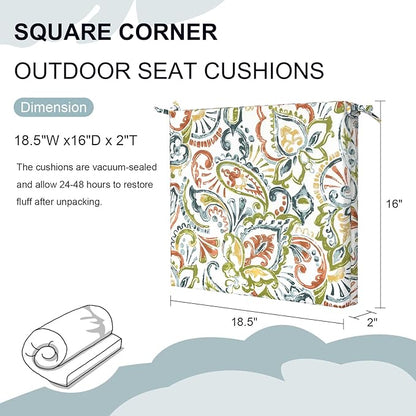 DYTXIII Set of 2 Outdoor Chair Cushions, Water Resistant 18.5"x16"x2" Square Seat Cushion for Patio Dining Chairs, High-Density Replacement Pads for Indoor Outdoor Furniture - Paisley Botanical
